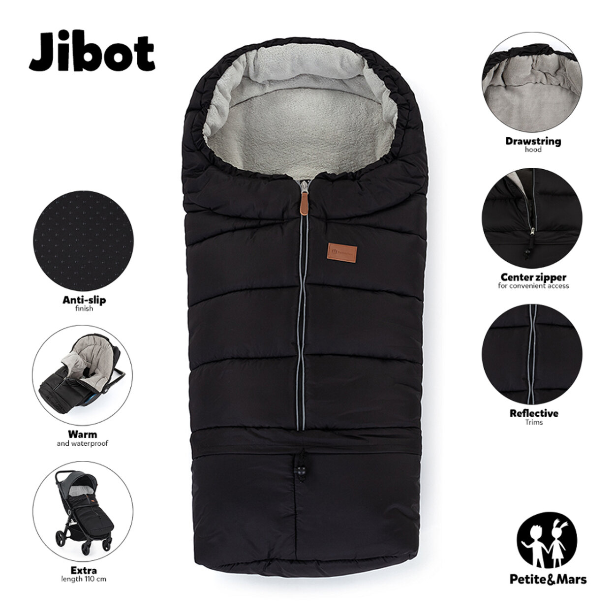 PETITE&MARS Set zimný fusak Jibot 3v1 + rukavice na kočík Jasie Ocean Blue  | Predeti.sk
