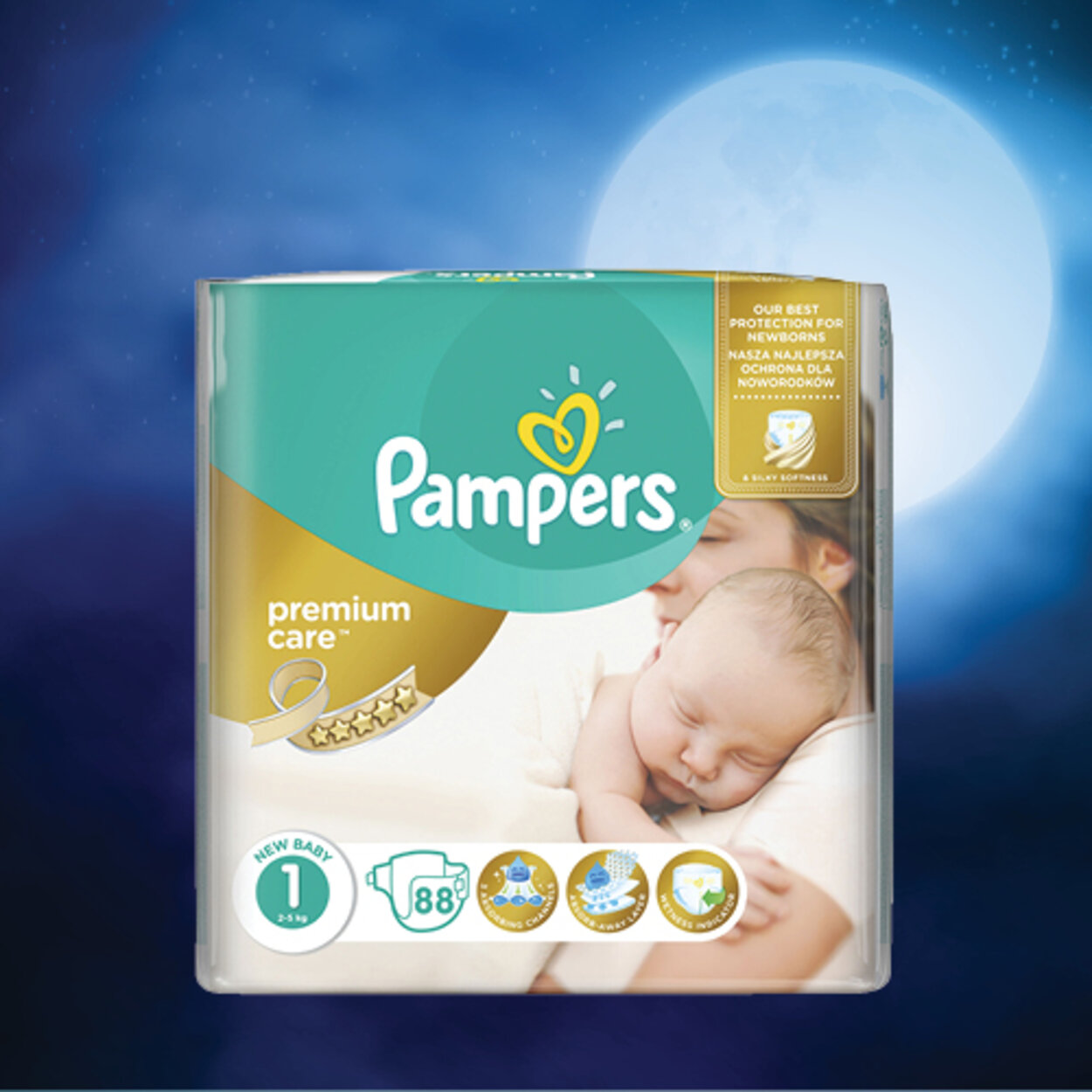 Zásoba plienok na mesiac Pampers Premium Care Newborn 2x88ks 2-5kg |  Predeti.sk