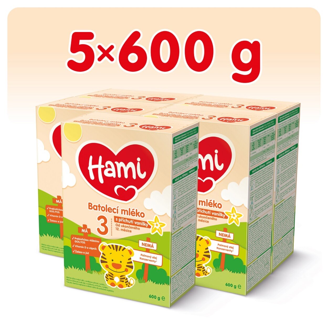 5x HAMI 3 Mlieko batoľacie s príchuťou vanilky 600 g | Predeti.sk