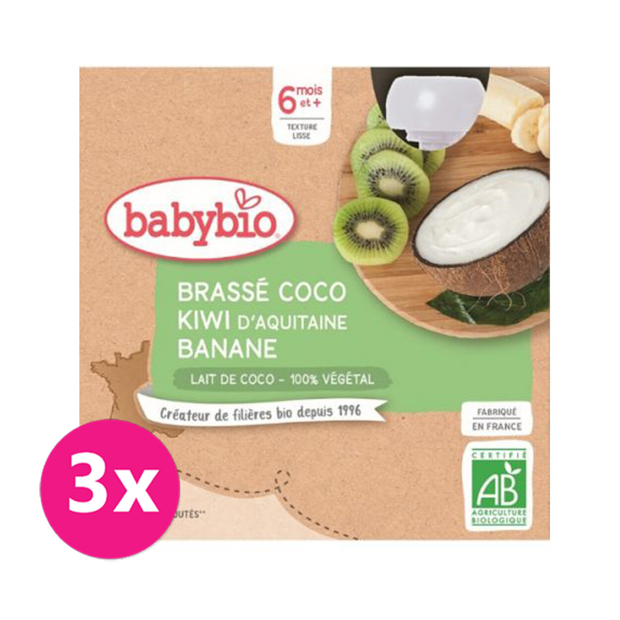 3x BABYBIO Desiata s kokosovým mliekom - kiwi a banán (4x 85 g) | Predeti.sk