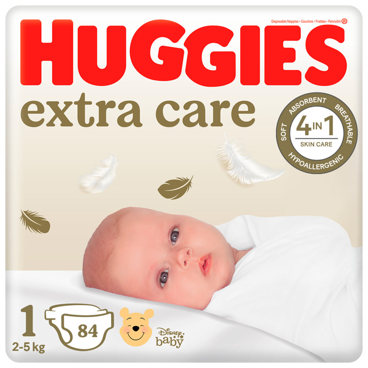 HUGGIES® Extra Care plienky jednorazové 1 (2-5 kg) 84 ks | Predeti.sk
