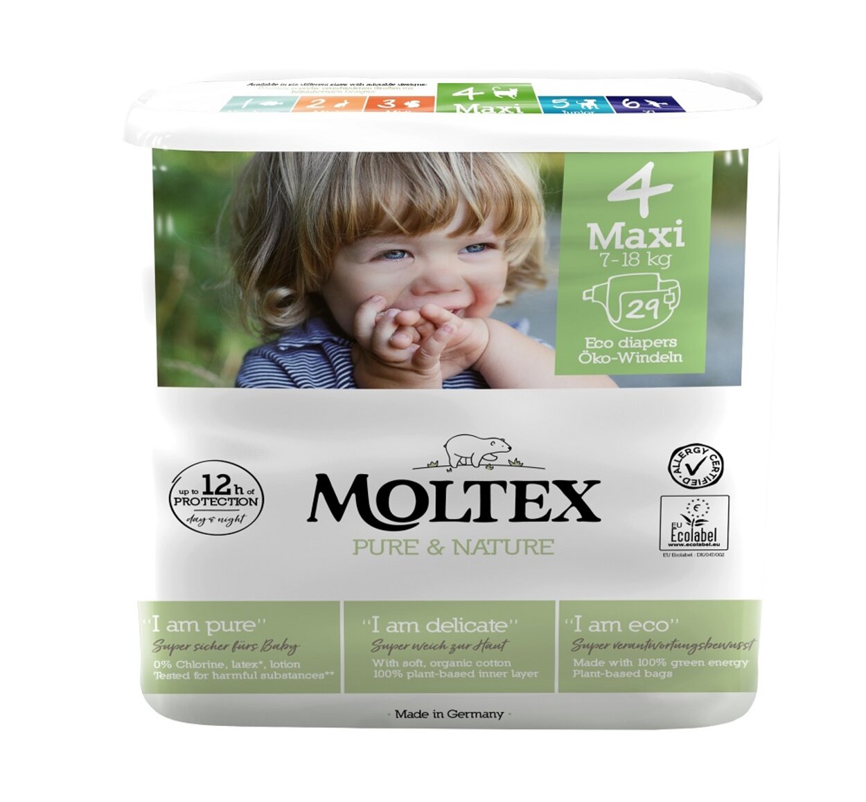 6x MOLTEX Pure&Nature Plienky jednorazové 4 Maxi (7-18 kg) 29 KS - ECONOMY  PACK | Predeti.sk