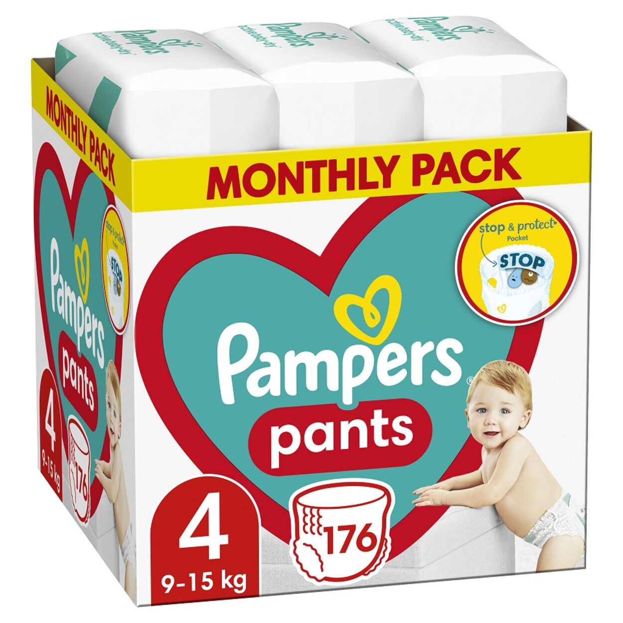 PAMPERS Active Baby-Dry Pants Nohavičky plienkové jednorazové 4 (9-15 kg)  176 ks - MESAČNÁ ZÁSOBA | Predeti.sk