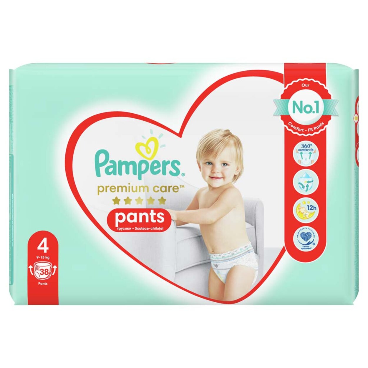 PAMPERS Premium Care Pants Nohavičky plienkové jednorazové 4 (9-15 kg) 38  ks | Predeti.sk