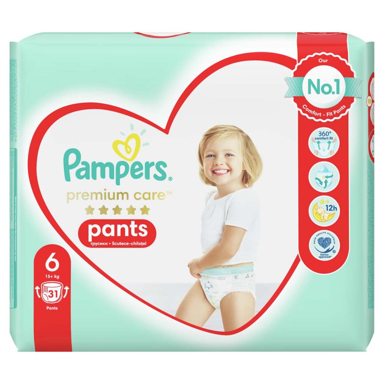 PAMPERS Premium Care Pants Nohavičky plienkové jednorazové 6 (16 kg+) 31 ks  | Predeti.sk