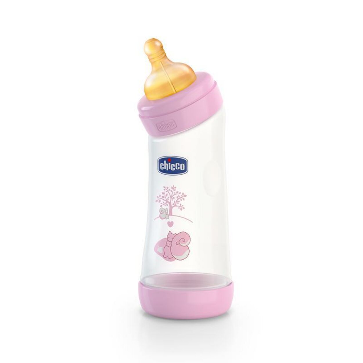 CHICCO Fľaša zahnutá bez BPA Well-Being kaučukový cumlík, ružová, 250 ml |  Predeti.sk