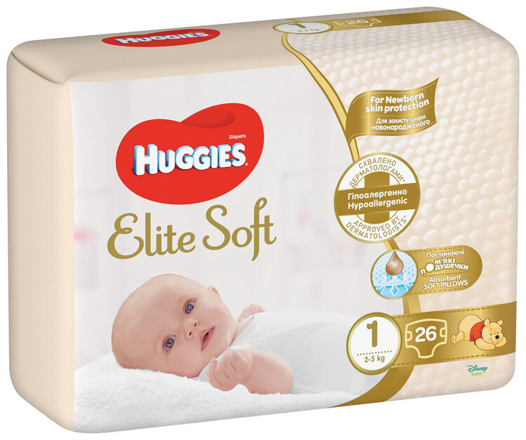HUGGIES® Elite Soft Plienky jednorazové 1 (2-5 kg) 104 ks - MESAČNÁ ZÁSOBA  | Predeti.sk