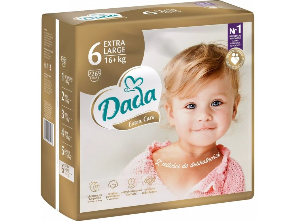 DADA Extra Care Plienky jednorazové 6 Extra Large (16 kg+) 26 ks |  Predeti.sk
