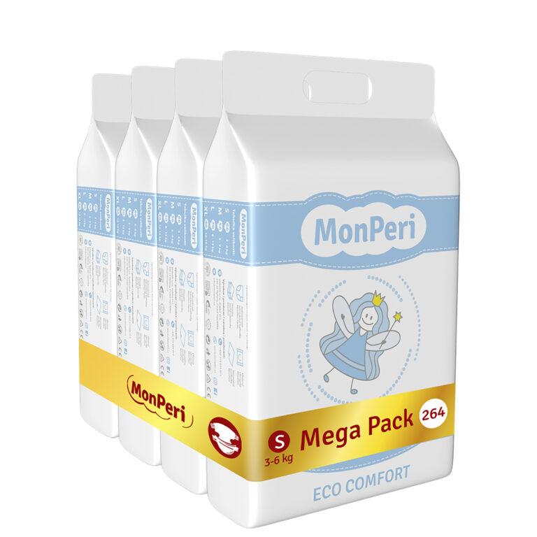 MONPERI Eco Comfort Plienky jednorazové S (3-6 kg) 264 ks - Mega Pack |  Predeti.sk